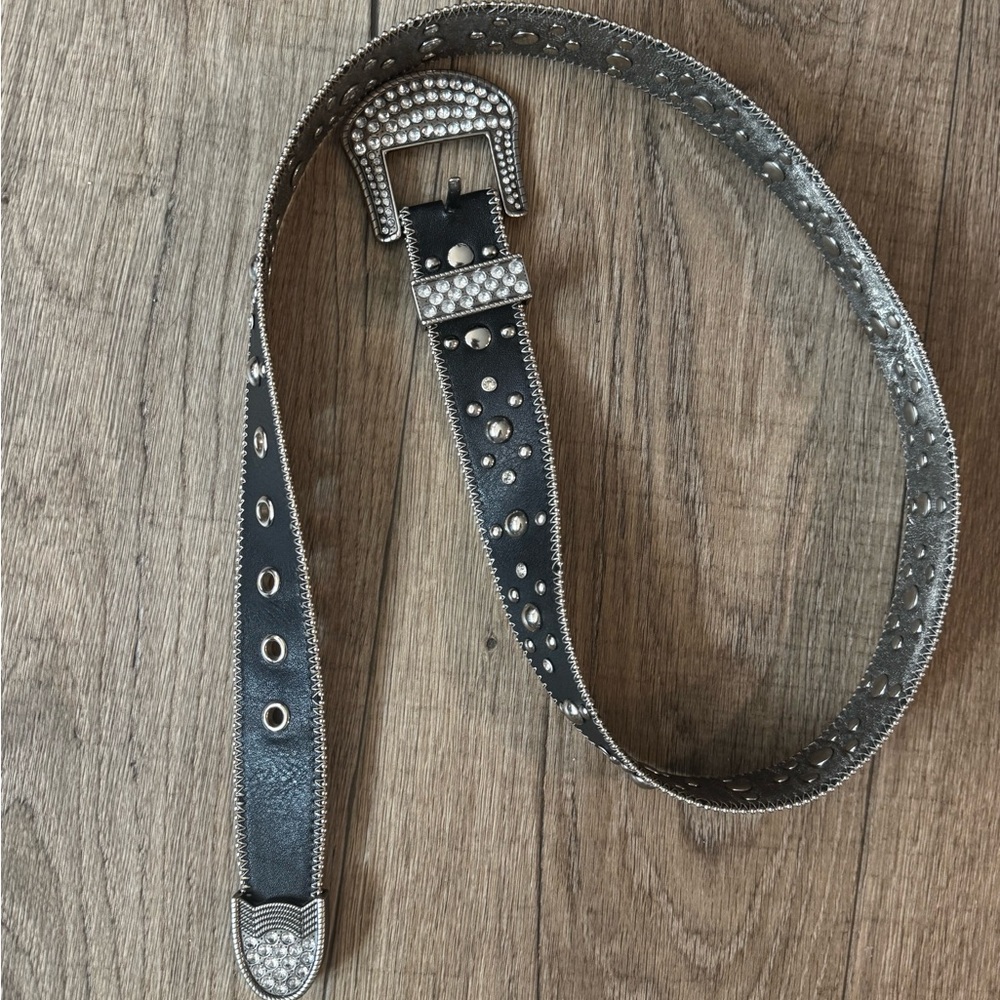 Black Leather Western Rhinestone Belt